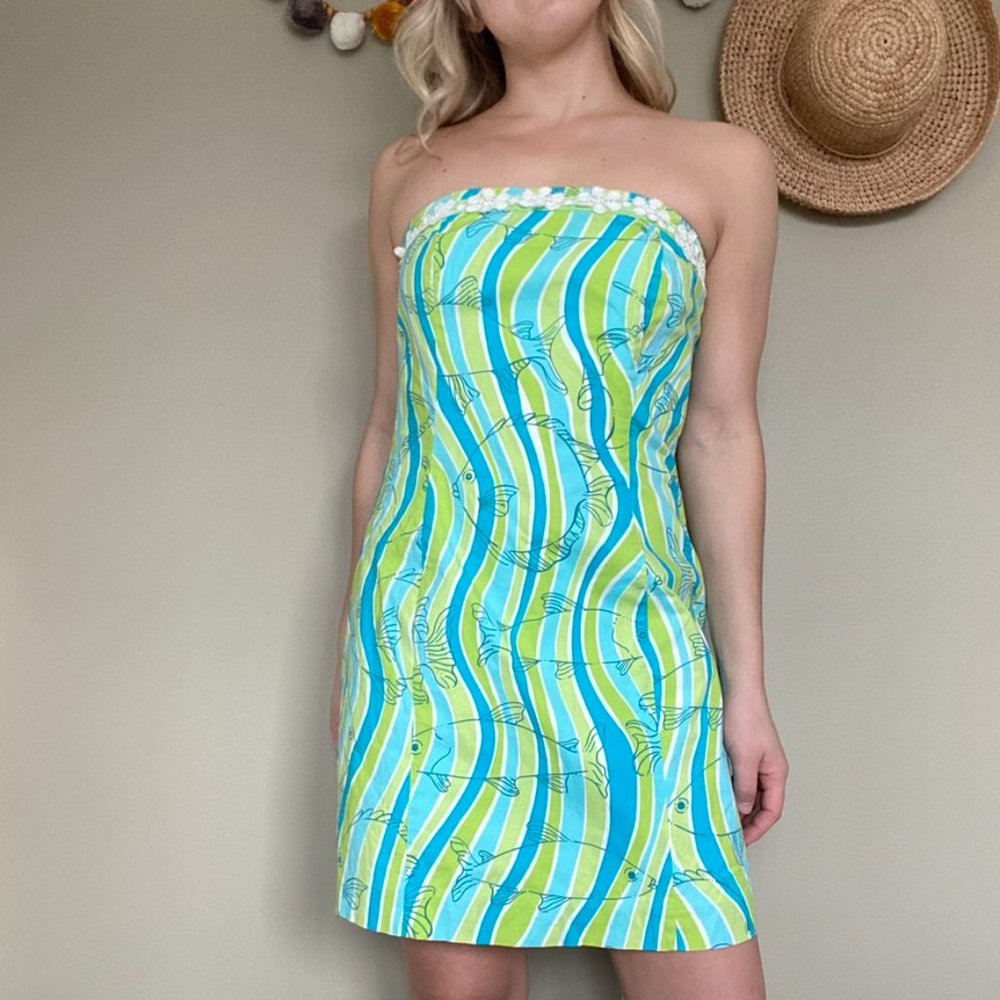 Vintage Lilly Pulitzer Strapless Making Waves Mini Dress Size 8
